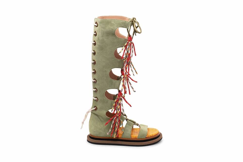 NEW HOGAN women's lace-up tassel sandal in sage green